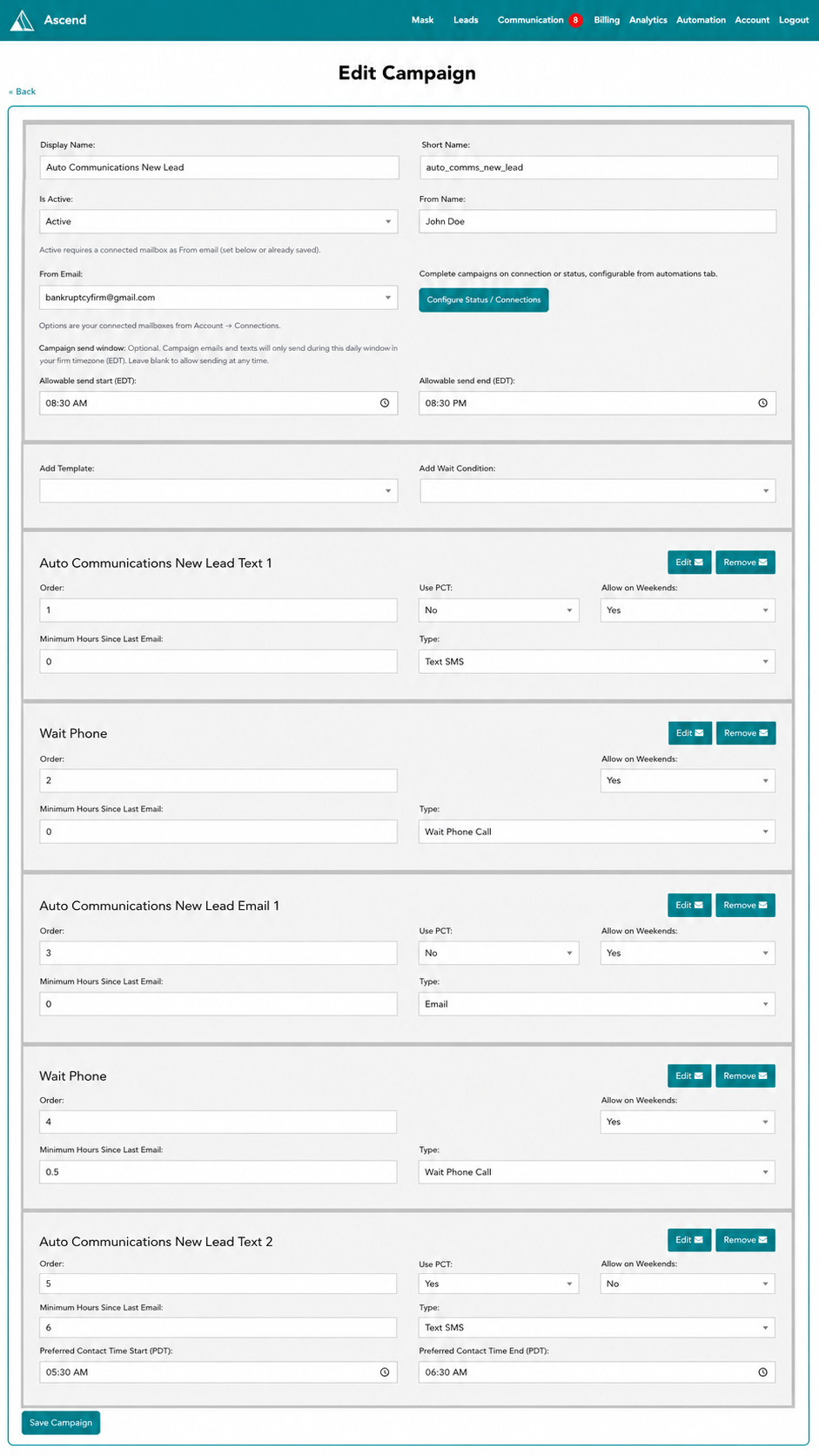 LRM campaign management dashboard