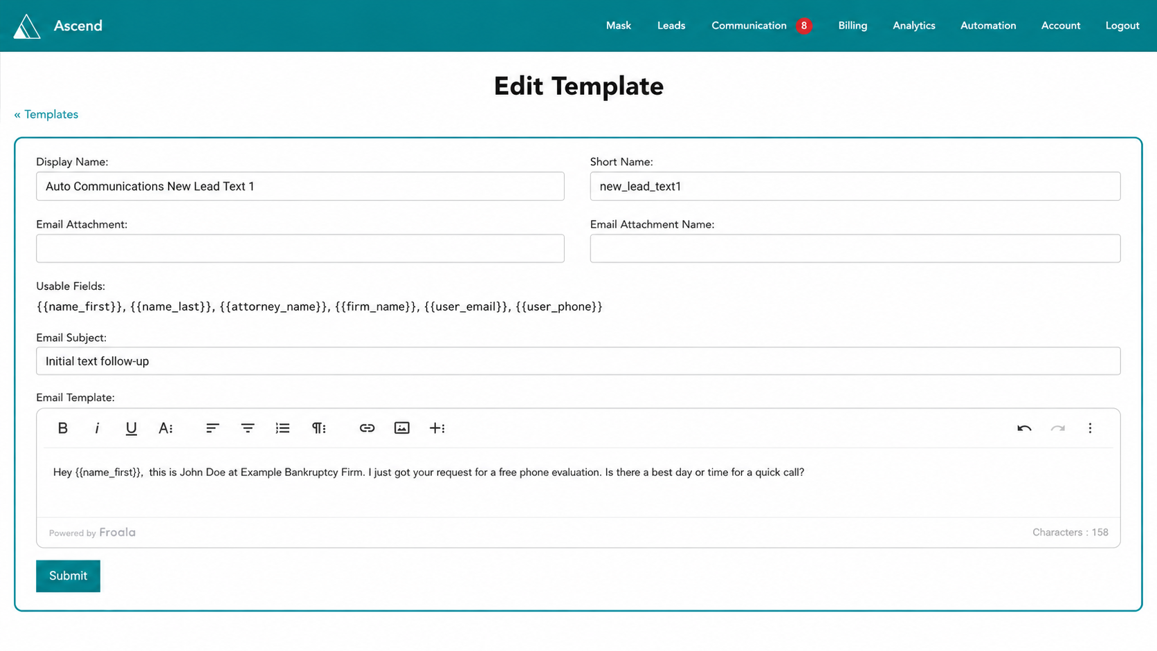 LRM template editor